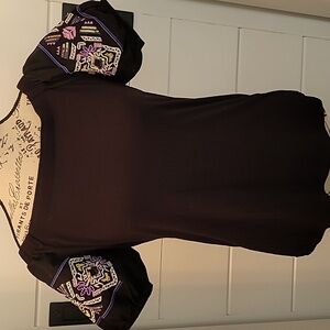 INC Black Tshirt with Embellished, Puffy Sleeves